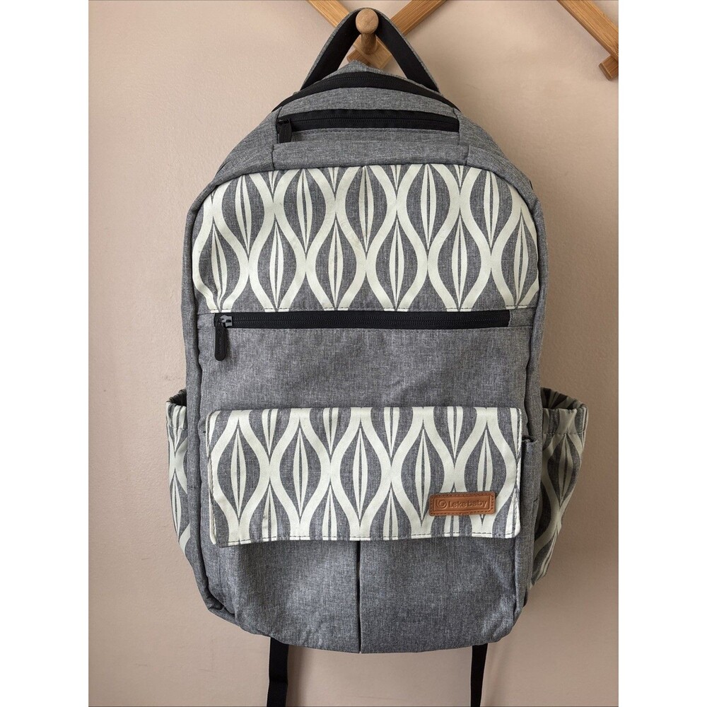 Lekebaby Diaper Bag Backpack Gray Geometric Arrow Print Baby Travel